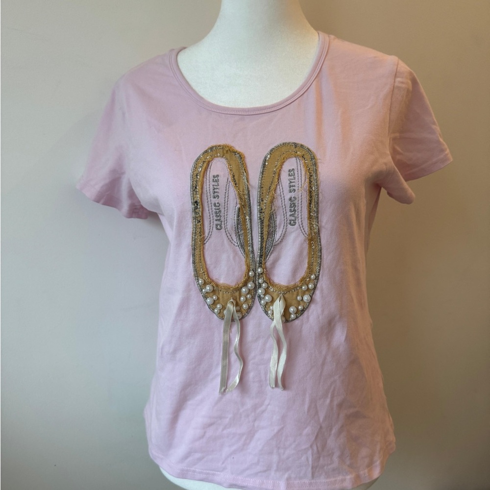 Pink Embellished Ballet Flats Graphic Tee